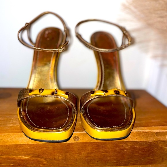 VINTAGE GOLD BAMBOO CASADEI HIGH HEELS SZ 9 - Picture 3 of 10
